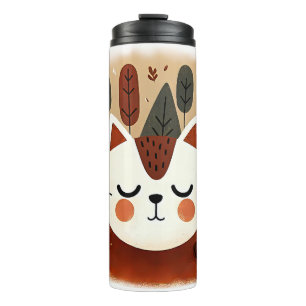 Cute Cat Forest Autumn Woodland Sleeping Kitty Thermal Tumbler