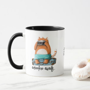 Cute Cat Funny Adventure Travel Personalized Name Mug