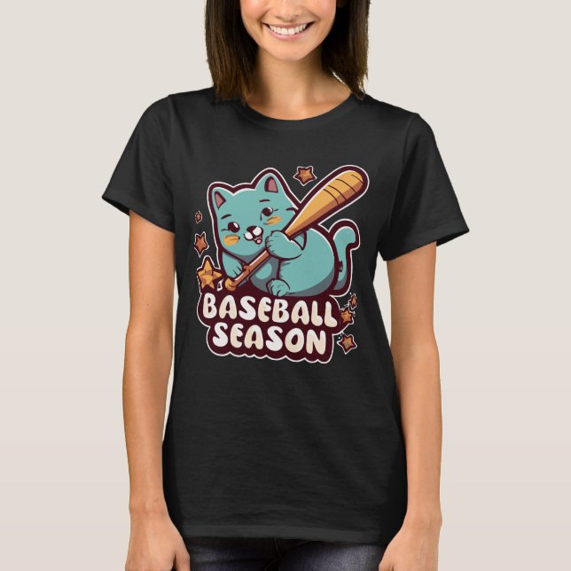 Cute Cat Funny Baseball T-Shirt (Front)