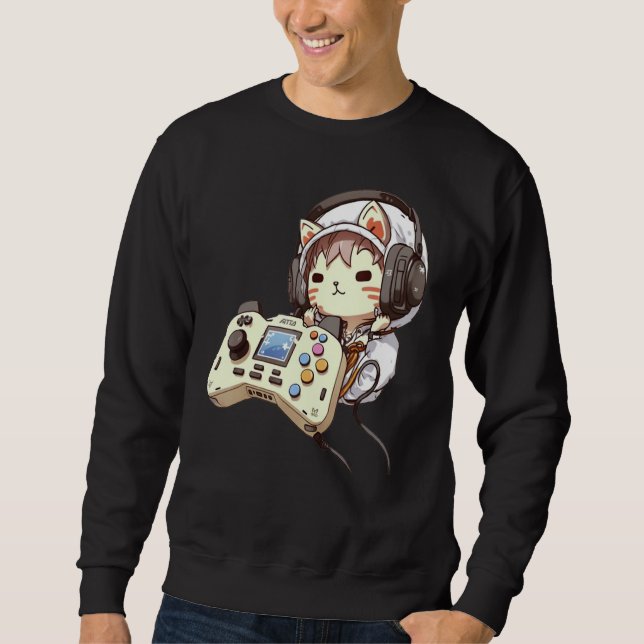 Cute cat Funny gaming headset controller Gamer Kit Sweatshirt (Front)