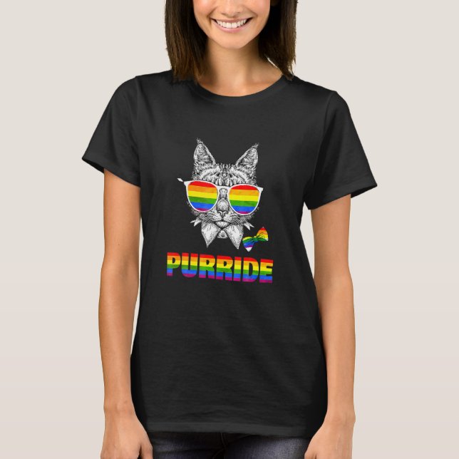 Cute Cat Gay Pride Ee Rainbow Sunglasses Lgb Q Lgb T-Shirt (Front)