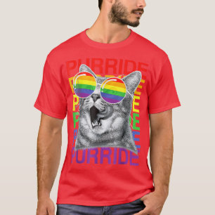 Cute Cat Gay Pride Month Rainbow Flag Sunglasses L T-Shirt