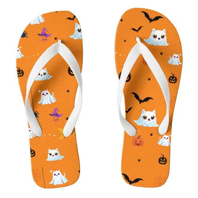 Cute Cat ghost sheet Halloween pumpkin party gifts Flip Flops (Footbed)