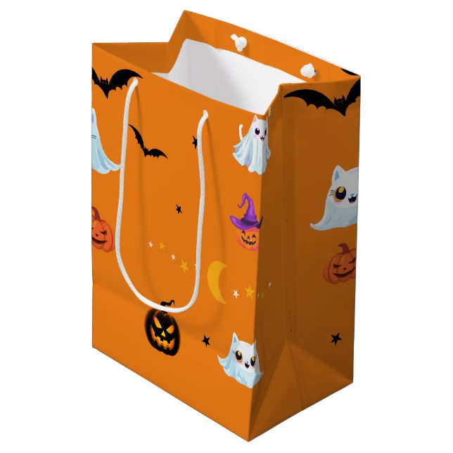 Cute Cat ghost sheet Halloween pumpkin party  Medium Gift Bag (Front Angled)