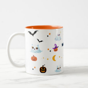 Cute Cat ghost sheet Halloween pumpkin party  Two-Tone Coffee Mug