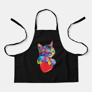 Cute Cat Gift for Kitten Lovers Colourful Art Kitt Apron