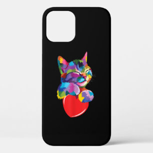 Cute Cat Gift for Kitten Lovers Colourful Art Kitt iPhone 12 Case