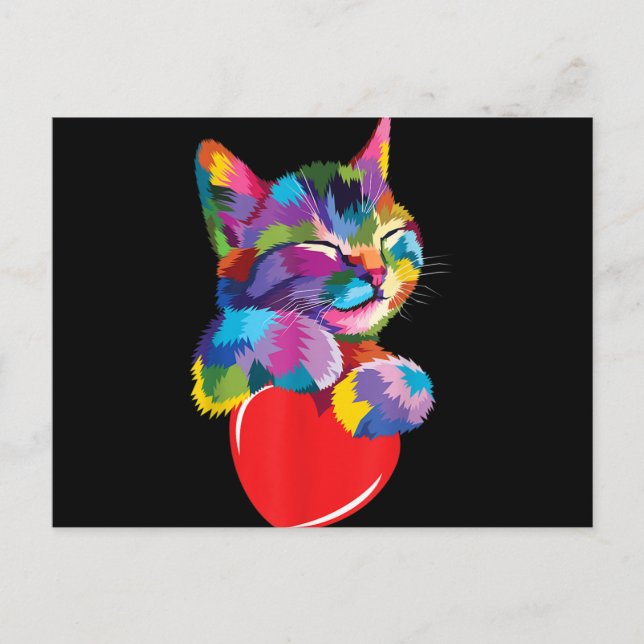Cute Cat Gift for Kitten Lovers Colourful Art Kitt Holiday Postcard (Front)