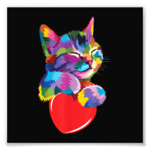 Cute Cat Gift for Kitten Lovers Colourful Art Kitt Photo Print