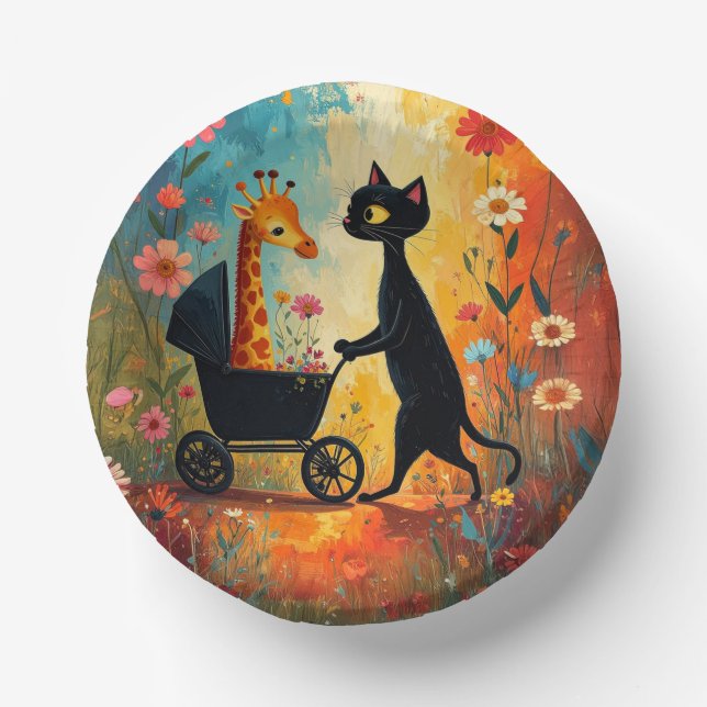 Cute Cat Giraffe Paper Bowl Paper Plate (Front)