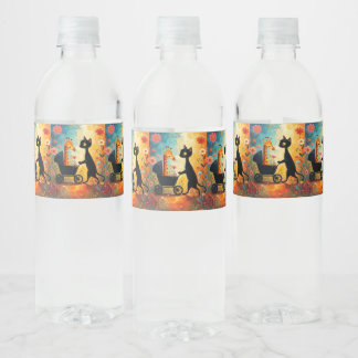Cute Cat Giraffe Water Bottle Label