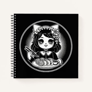 Cute Cat Girl Eating Sushi Japanese Kawaii Notebook