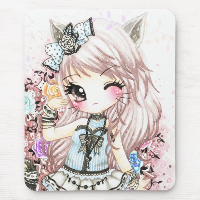 Cute cat girl in lolita style mouse pad (Front)
