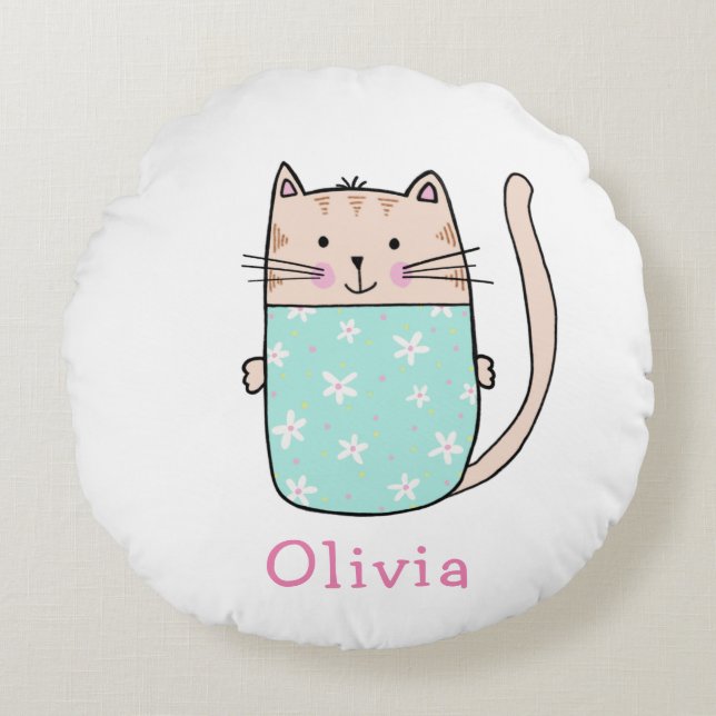 Cute Cat Girls Name Round Pillow (Front)