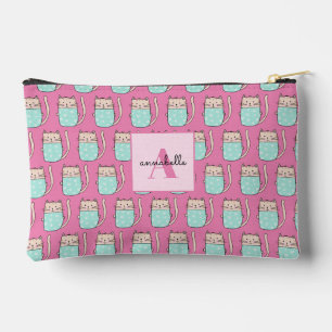 Cute cat girls pink monogram accessory pouch