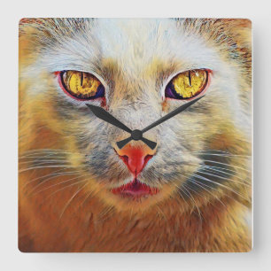 Cute Cat Golden Face Wall Clock