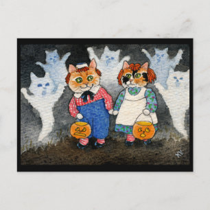Cute Cat Halloween Art Costume Pumpkin Postcard