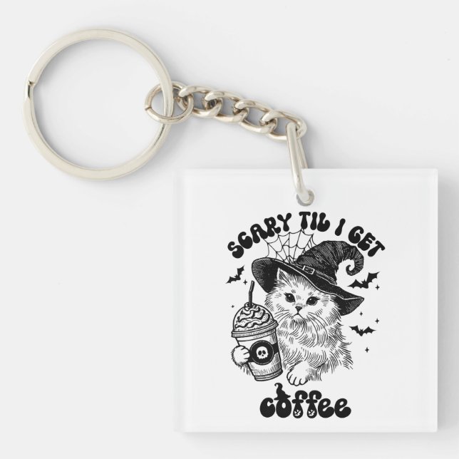 Cute Cat Halloween Coffee  Keychain (Front)