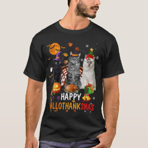 Cute Cat Halloween Merry Christmas Happy Hallothan T-Shirt