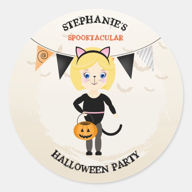Cute Cat Halloween Party Classic Round Sticker (Front)