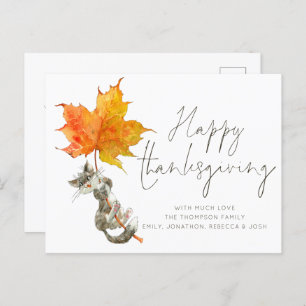 Cute Cat Handwriting Script Happy Thanksgiving Postcard