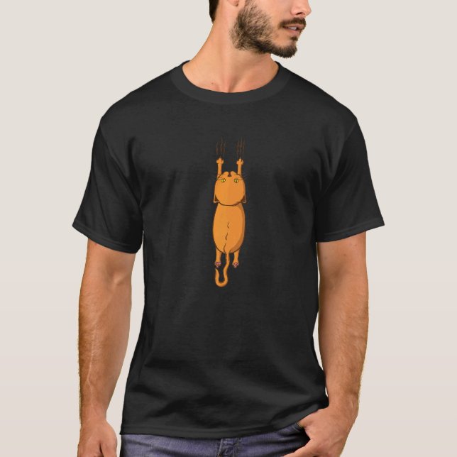 Cute Cat Hangs On T-Shirt (Front)