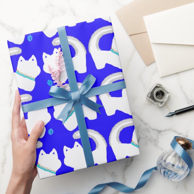Cute cat Hanukkah gift wrapping paper (Gifting)