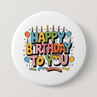 Cute Cat Happy Birthday 3 Inch Round Button