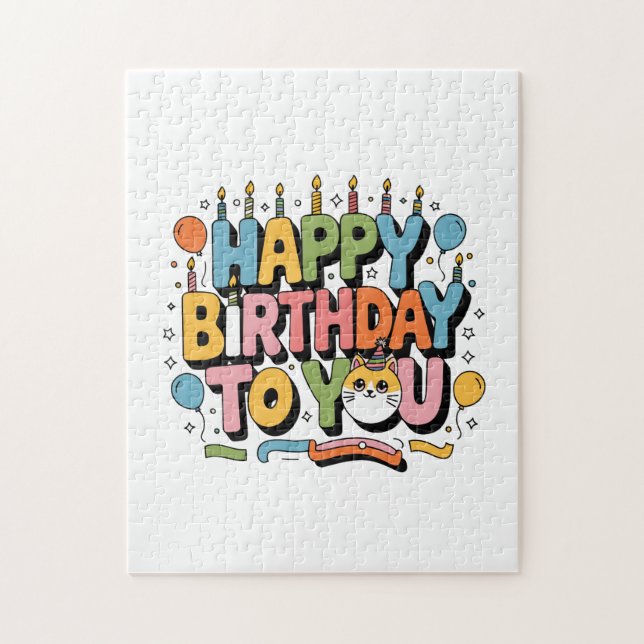 Cute Cat Happy Birthday Jigsaw Puzzle (Vertical)