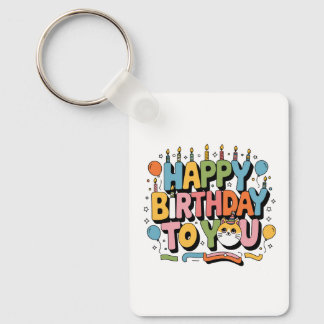 Cute Cat Happy Birthday Keychain