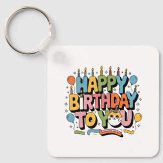 Cute Cat Happy Birthday Keychain