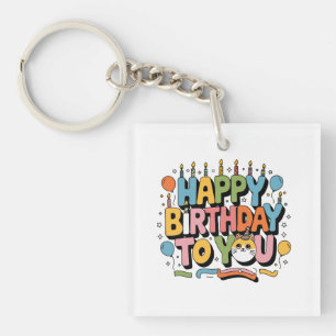 Cute Cat Happy Birthday Keychain