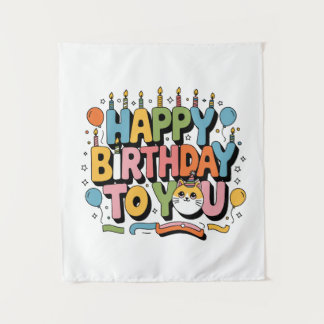 Cute Cat Happy Birthday Tapestry