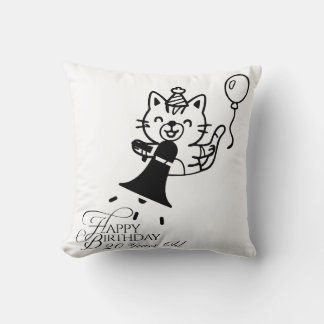 Cute Cat Happy Birthday Throw Pillow