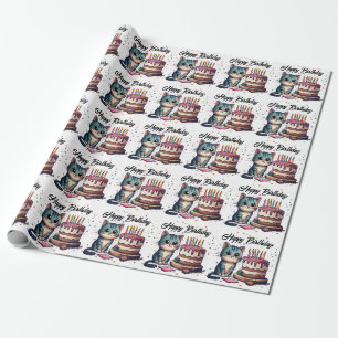 Cute Cat Happy Birthday Wrapping Paper
