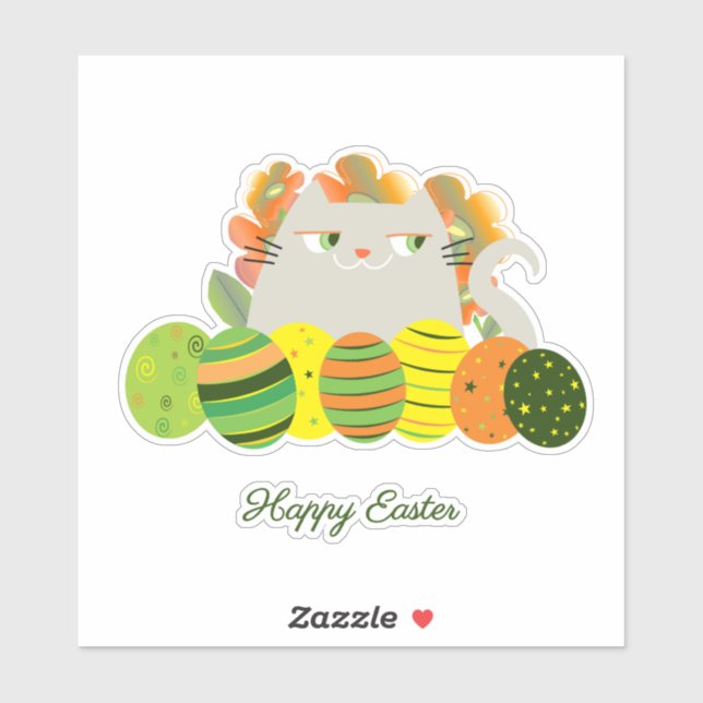 Cute Cat Happy Easter Sticker Spring Fun (Sheet)