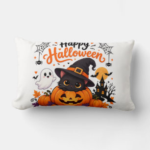Cute Cat Happy Halloween Travel Mug - Kawaii Witch Lumbar Pillow