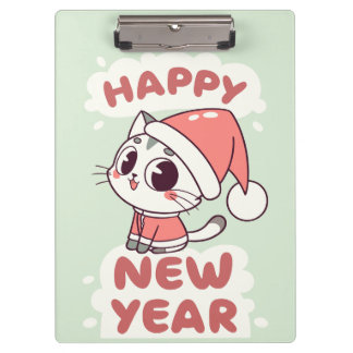 cute cat  happy new year clipboard