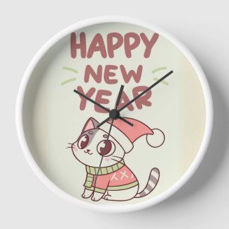 cute cat happy new year clock