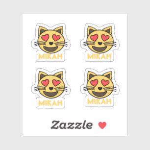 Cute Cat Heart Emoji Sticker With Custom Name
