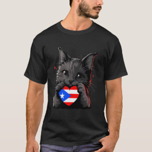 Cute Cat Heart Puerto Rican Flag Boricua Puerto Ri T-Shirt