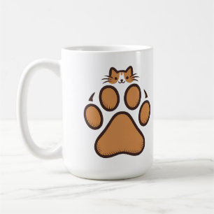 Cute Cat Hiding in Paw Print - Illustration Coffee Mug