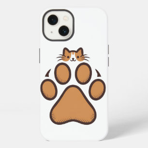 Cute Cat Hiding in Paw Print - Illustration iPhone 13 Case