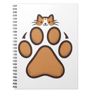 Cute Cat Hiding in Paw Print - Illustration Notebook