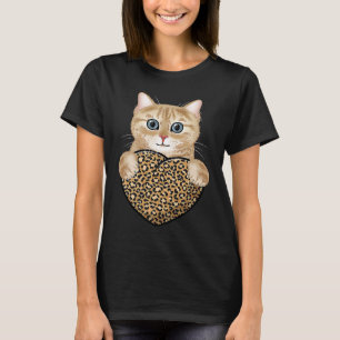 Cute Cat holding Cheetah Leopard Print Heart Valen T-Shirt