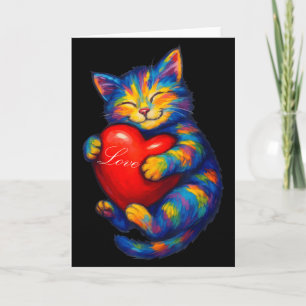 Cute Cat Holding Heart Valentine Cat Kitten Lover  Card