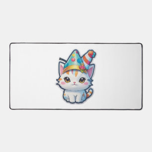 Cute cat holds a New Year's party Desk Mat