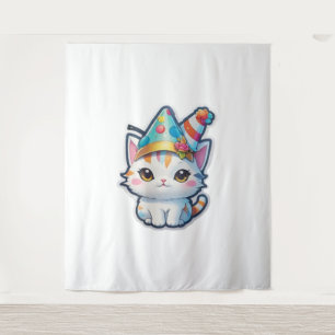 Cute cat holds a New Year's party Tapestry