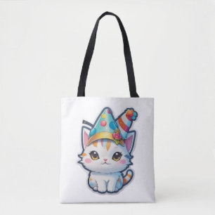 Cute cat holds a New Year's party Tote Bag