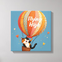Cute Cat Hot Air Balloon Whimsical Art